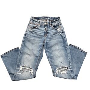 American Eagle Distressed High Rise Straight Leg Jeans Light Wash Size 2 Regular